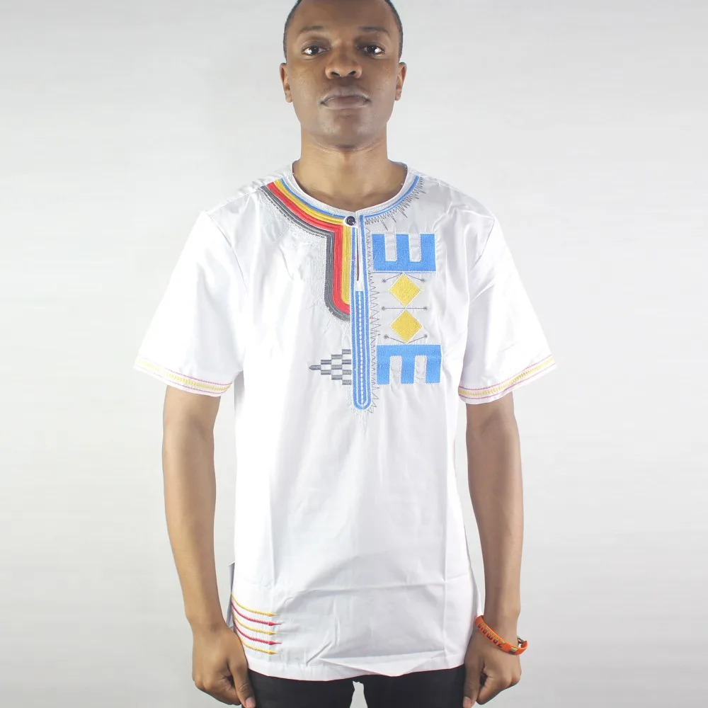 Африканские белые нерегулярные вышитые мужские этнические топы летние рубашки