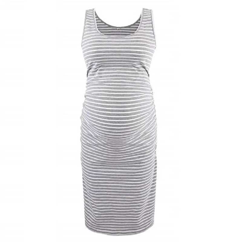 Женское платье для беременных без рукавов майка с боковыми рюшами Полосатое