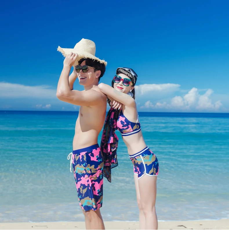 Купальники для пар комплект бикини из 3 предметов однотонные с длинными крышками