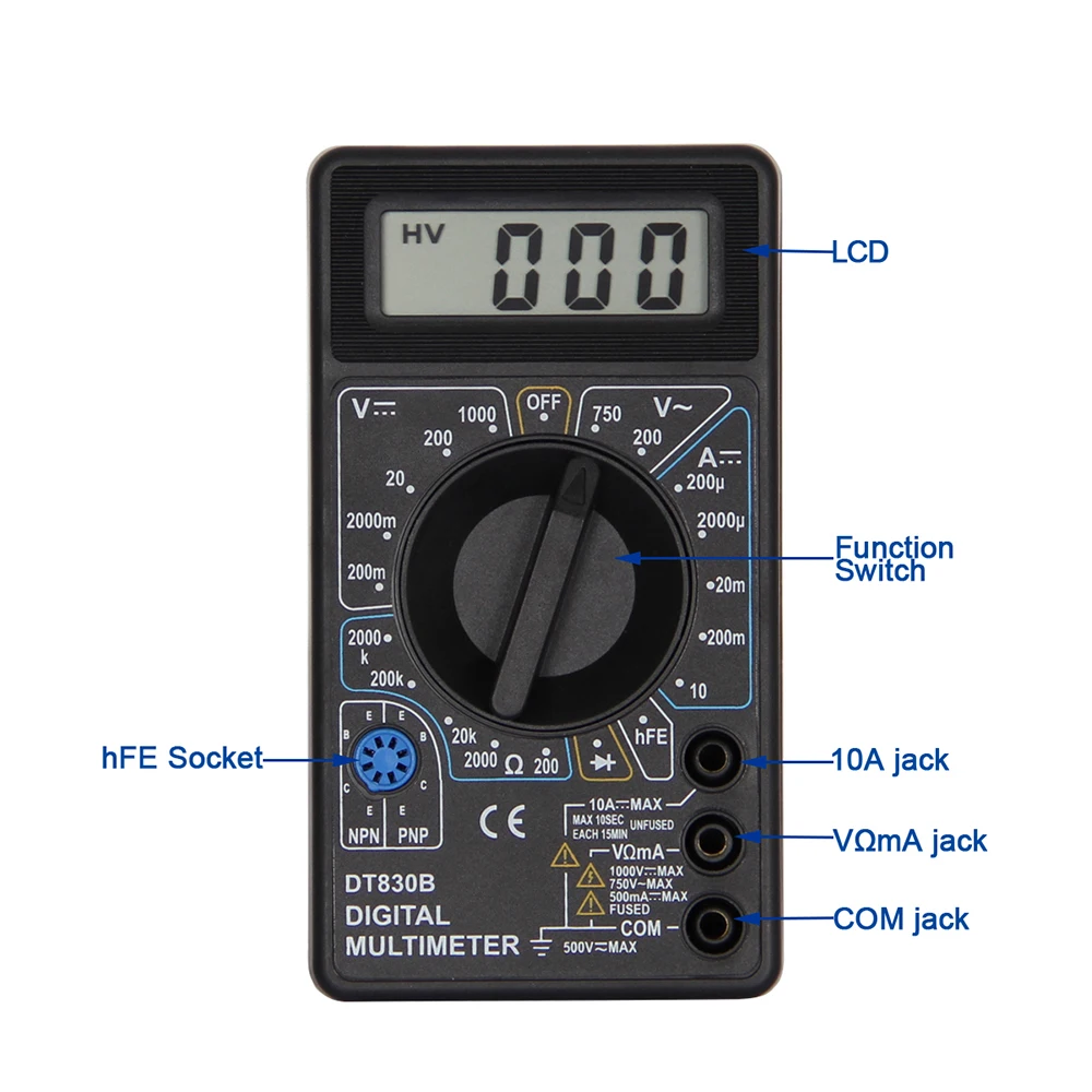 DT830B Ручной цифровой мультиметр AC DC Амперметр Вольтметр Ом Сопротивление измеритель температуры тест er с тестовым зондом набор