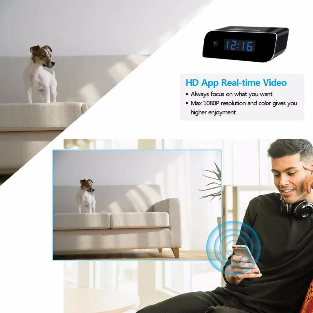 US Plug HD 1080P wifi мини-камера Будильник ИК безопасность Обнаружение движения няня часы