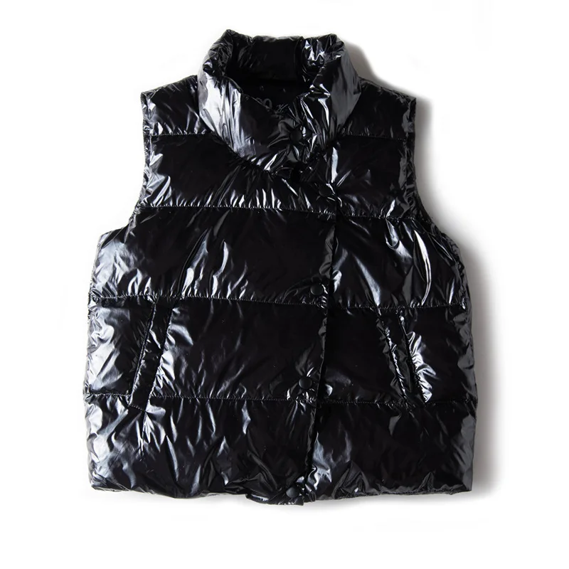 black Rlyaeiz корейские женские короткие зимние жилеты пальто осень однотонный пуховый хлопковый мягкий жилет без рукавов толстый теплый женский жилет s - Color: black