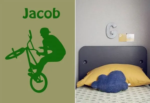 Стикер на стену для детской комнаты с возможностью выбора имени и цвета: Крутой персонализированный стикер на стену BMX STUNT.