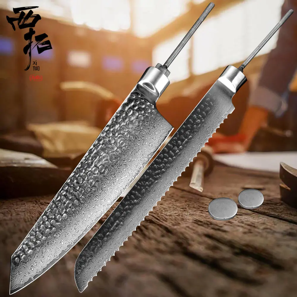 XITUO хлеб шеф повар нож хозяйственный santoku пустой Японии 67 слои Дамаск сталь sharp резка мяса фрукты пособия по кулинарии для резьбы по дереву DIY - Цвет: 2PCS-Set