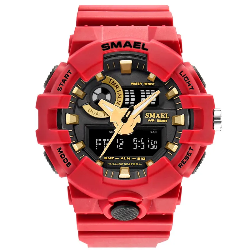 Red Gold Мужские часы, SMAEL, спортивные часы, водонепроницаемые, двойное время бега, черные часы, 1642, Relogio, военные, армейские, мужские часы, цифровые, мужские часы - Цвет: Red Gold