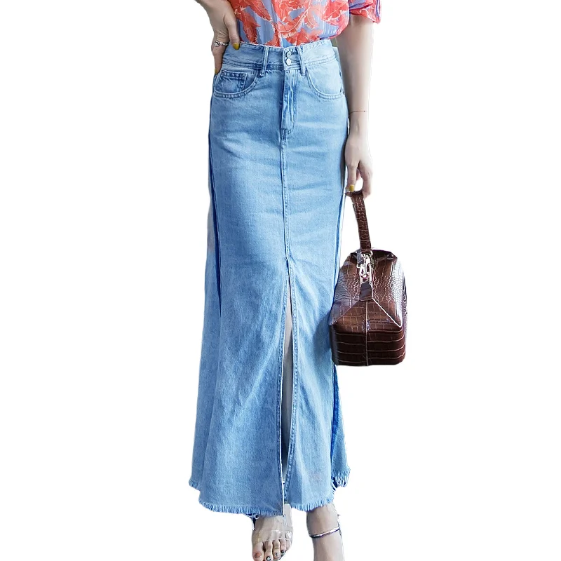 Бесплатная доставка новинка 2021 модная длинная джинсовая юбка макси с рыбьим