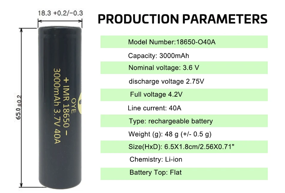 18650-O40A 3000mah длительный срок службы батареи 3,7 V высокий разряд 40A Сильный аккумулятор литий-ионная аккумуляторная батарея 18650