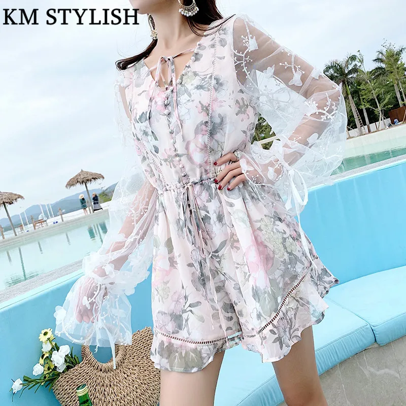 Женский короткий комбинезон с регулируемым поясом и v образным вырезом сетчатый