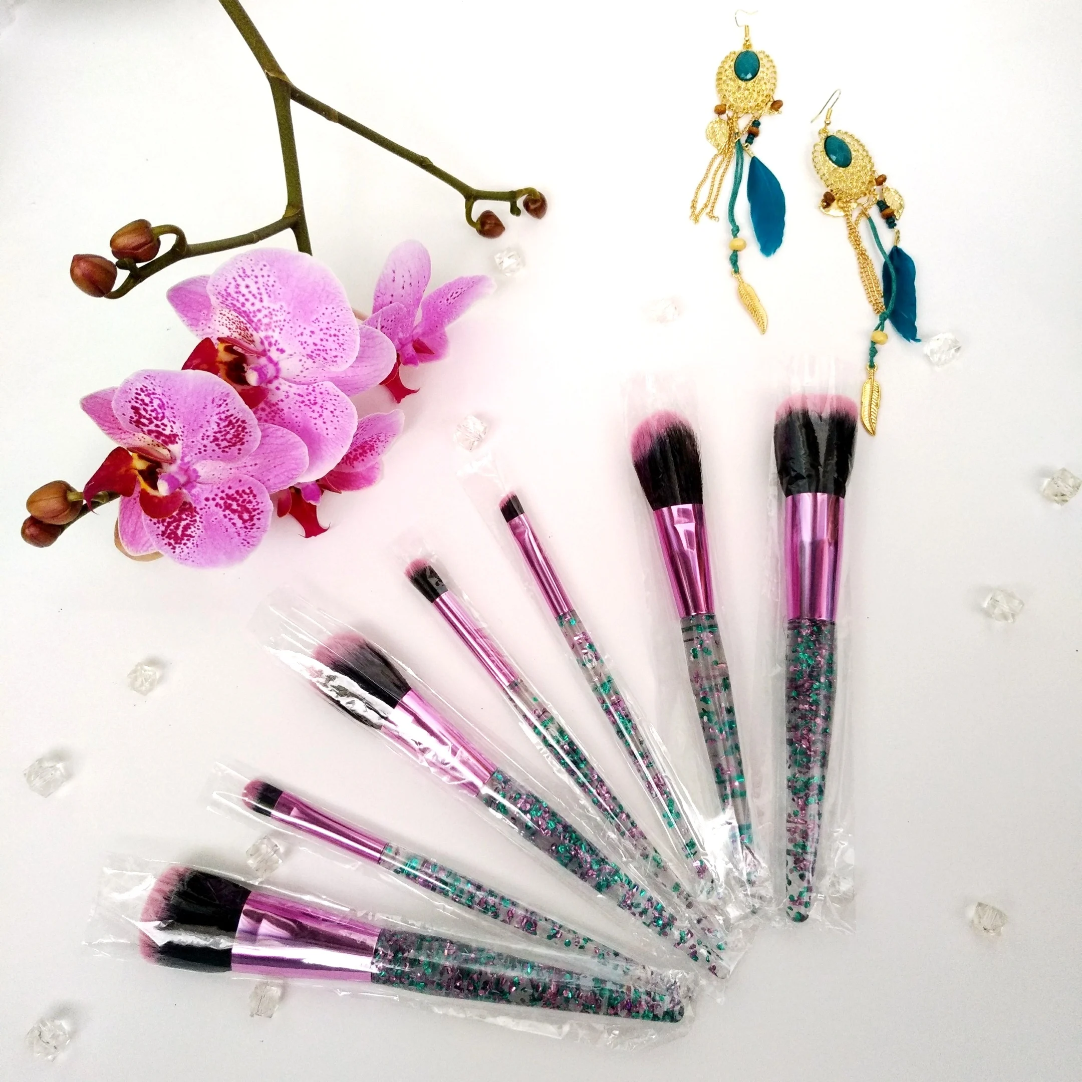 ESSANCEYA 7 шт. набор кистей для макияжа с кристаллами и бриллиантами косметические