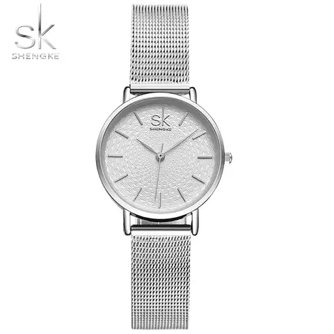 Часы наручные SK женские, брендовые люксовые повседневные супер тонкие, с сетчатым браслетом из нержавеющей стали
