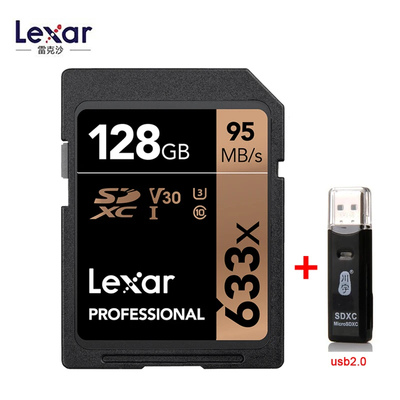 128GB-C296 Lexar бренд SDXC SDHC SD карта 95 м/с 633x32 Гб 64 Гб 128 ГБ 256 ГБ 512 ГБ 1 ТБ U1 U3 класс 10 карта памяти для 1080p 3D 4K видеокамера - Емкость: 128GB-C296