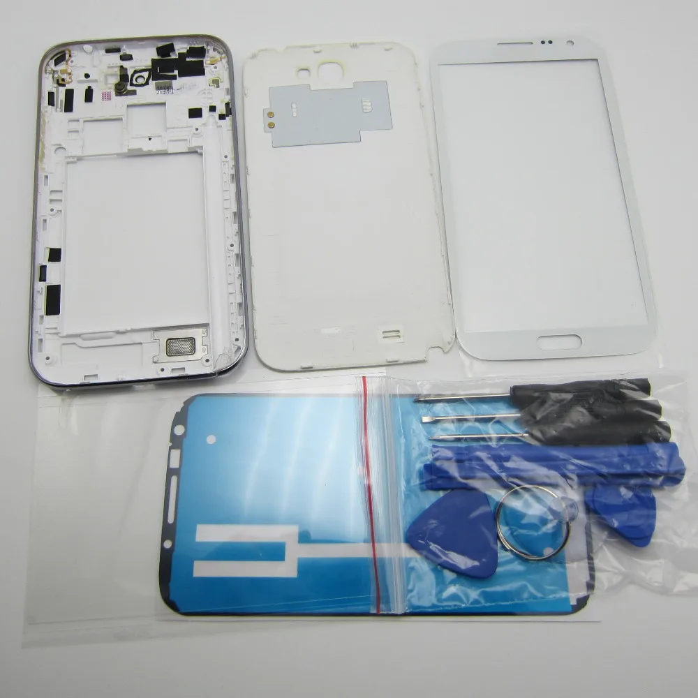 Для samsung Galaxy Note 2 II N7100 полный Корпус чехол запасной Запчасти Переднее стекло +