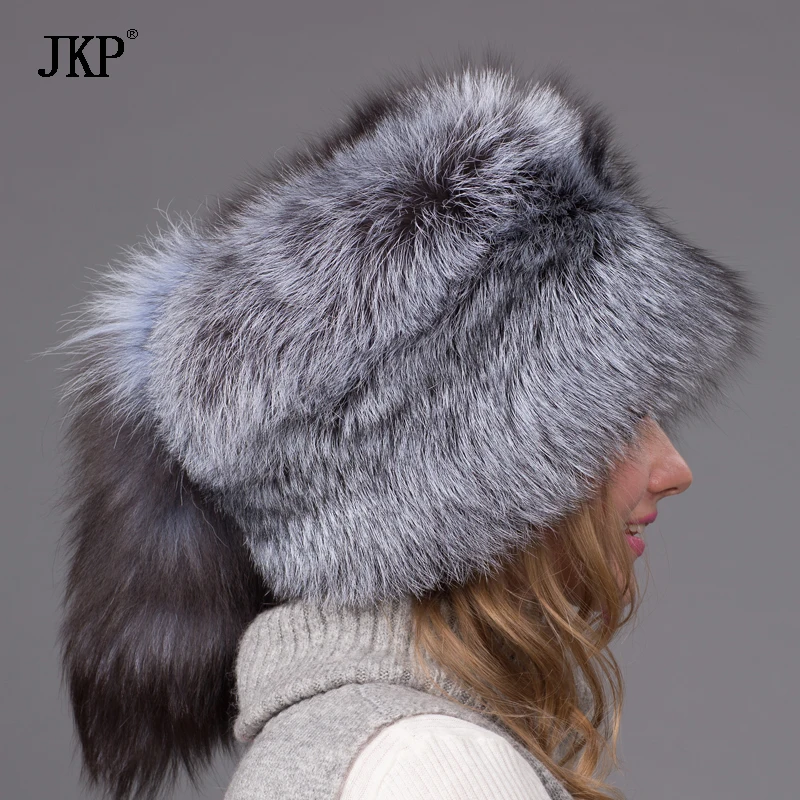 Женская шапка JKP из натурального Лисьего меха на осень и зиму модная большого