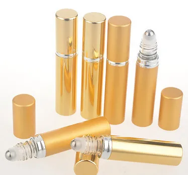 Оптовая продажа по 8 мл Золотая Стекло Шарообразная бутылка с Сталь шарик в