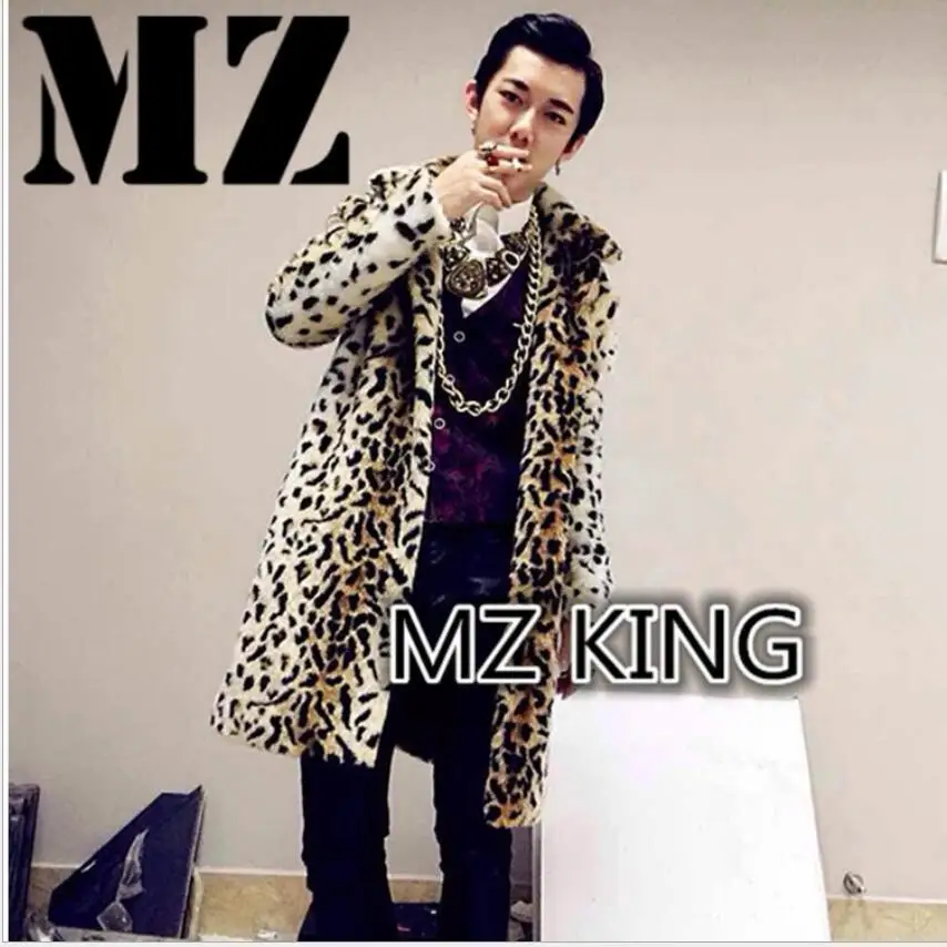 

S-3xl 2020 Winter Gd Star Fur Coat Men's Fashion Leopard Faux Leather Coat Thickening Tide Couple Nightclub Dj Ds Singer Clothes