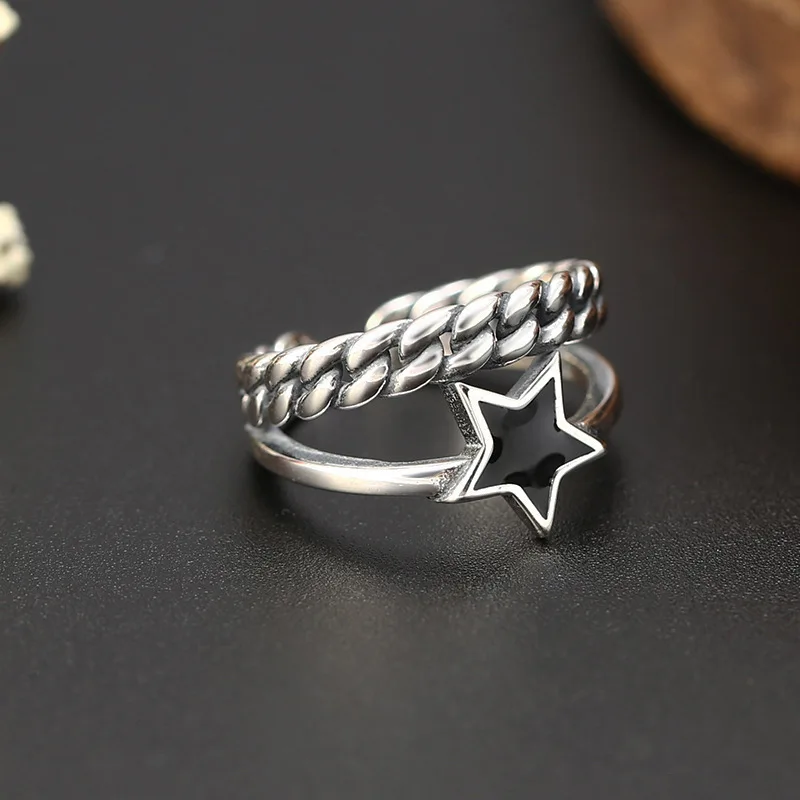 

100%s925 pure silver jewelry fashion lady ring weave a pentagram openings ring