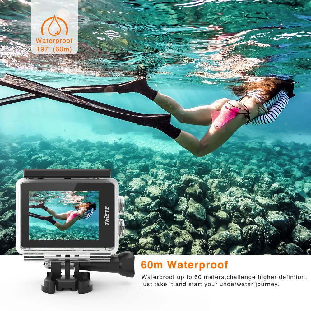 ThiEYE i60+ 4K 30fps Full HD WiFi Пульт дистанционного управления Экшн-камера 60 м Водонепроницаемая спортивная видеокамера 170 градусов широкоугольная камера