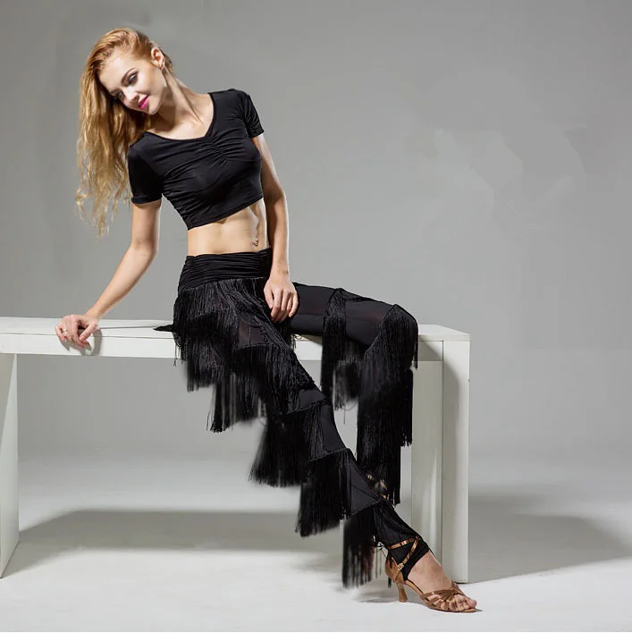 Женские длинные брюки карандаш DANCING WINGS эластичные черные с высокой талией и