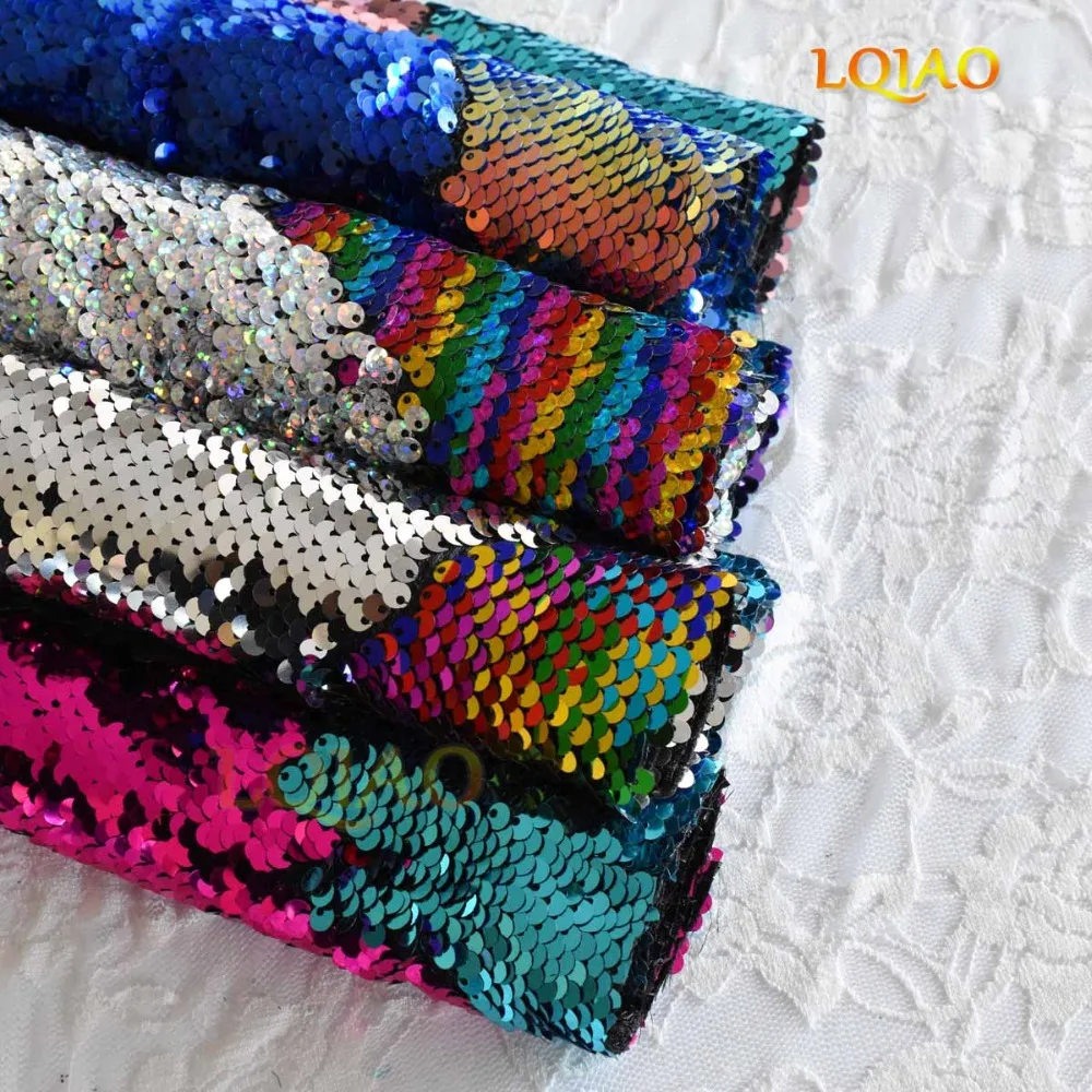 LQIAO 30 см x 20 A4 Радужная Серебряная двусторонняя ткань с блестками русалки