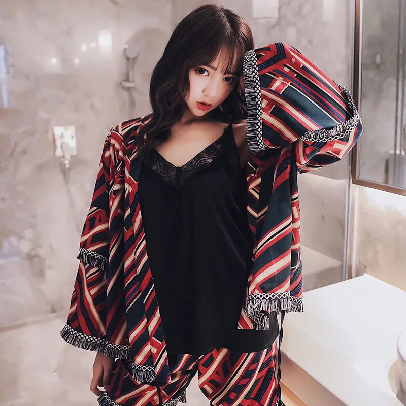 Женский пижамный комплект комфортная свободная одежда для сна кофта с рукавами