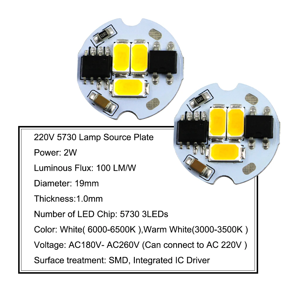 5 шт./лот светодиодная пластина источник света AC220V 2W интегрированный IC драйвер 5730