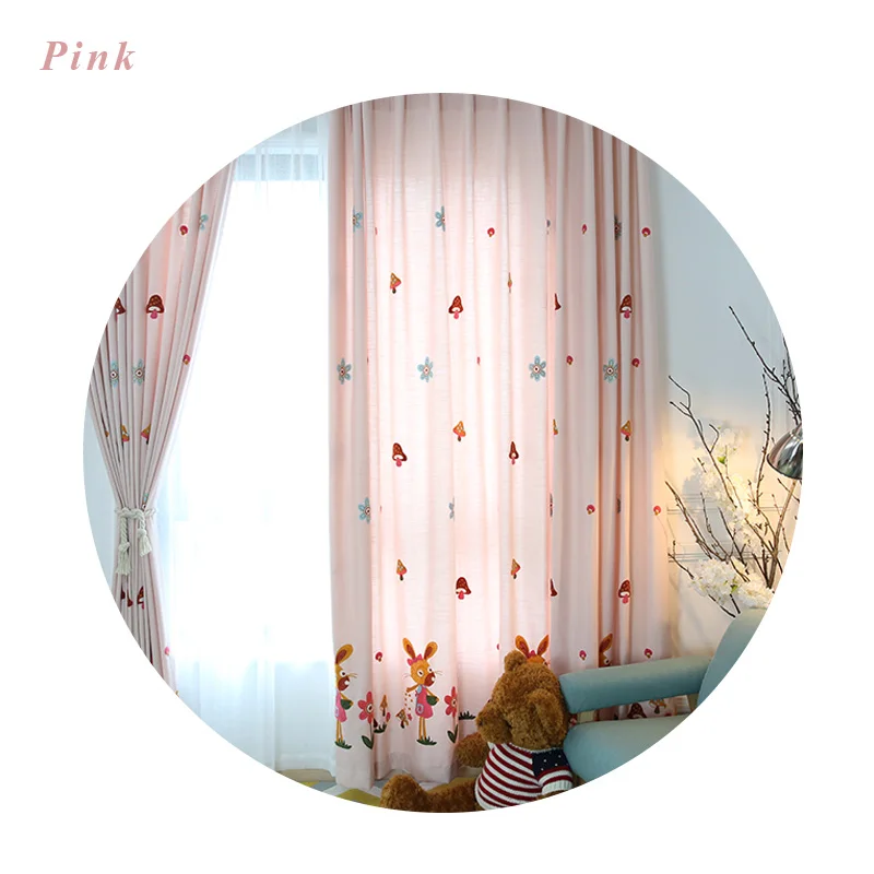 Pink Chicity вышитая штора s для гостиной мягкая мультяшная Штора для детской комнаты искусственная льняная Штора для кухни на заказ - Цвет: Pink