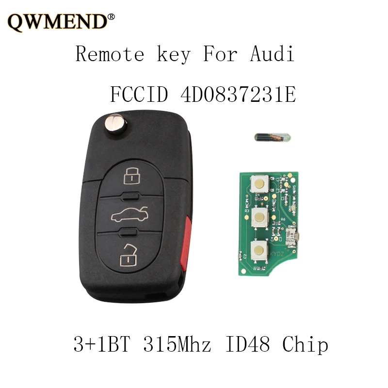 QWMEND 3 + 1 кнопки дистанционного ключа для AUDI A4 S4 A6 A8 TT 1997 1998 1999 2000 2001 2002 2003 2004 2005 4D0837231E