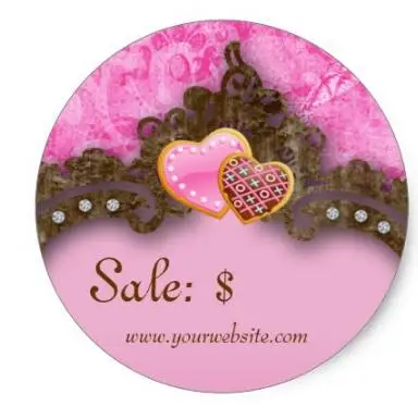 

1.5inch Bakery Sale Price Tag Vintage Damask Pink Cookies Classic Round Sticker