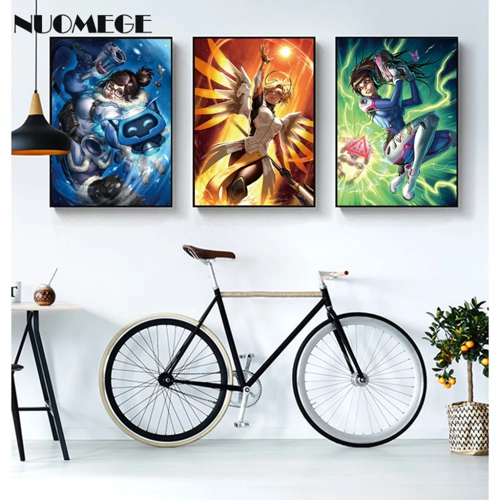 NUOMEGE Overwatchs игра художественный плакат T Wall Art настенные картины для декора шелковые принты на холсте художественные плакаты, постеры украшение дома
