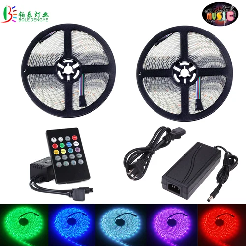 10M RGB Kit Музыкальная Светодиодная лента 5050 RGB белая Гибкая Диодная лента светильник 10 м 5 м+ светодиодный музыкальный контроллер датчик звука пульт дистанционного управления+ светодиодный адаптер DC12V - Испускаемый цвет: 10M RGB Kit