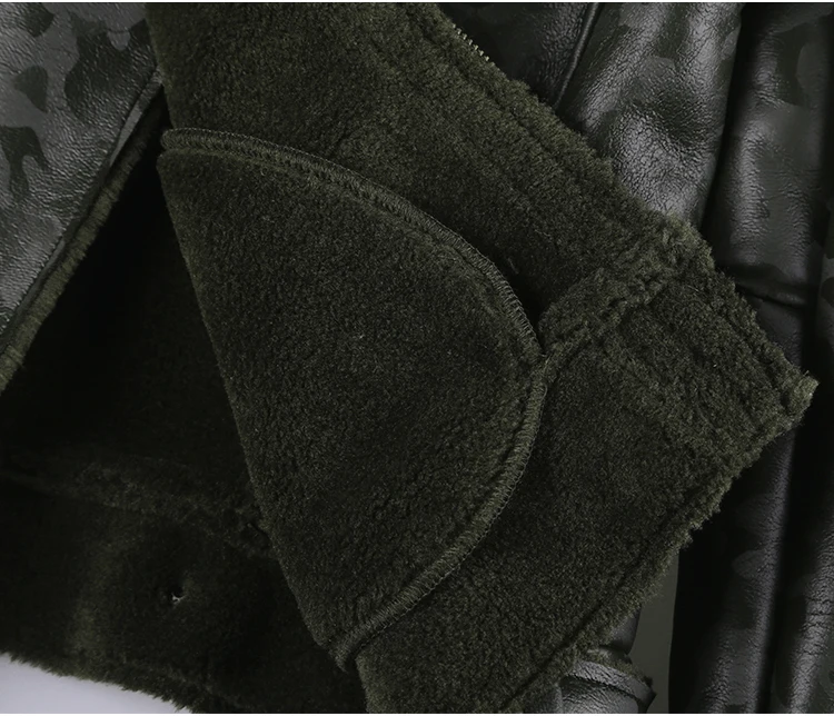 

2017 Deep green men woolen cashmere faux leather fur jacket metrosexual man warm fur camouflage motorcycle bikers jacket coat