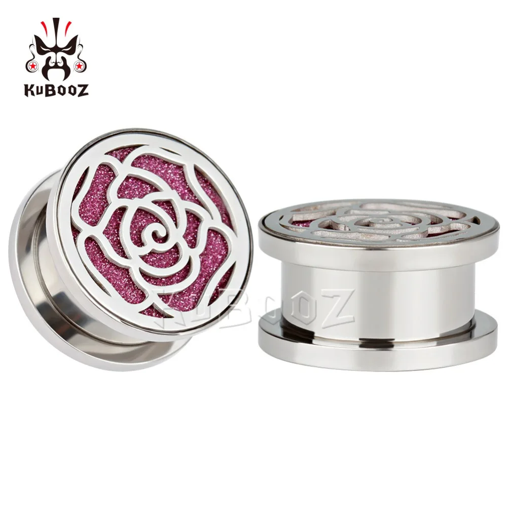 

KUBOOZ New Arrival Hot Fashion Stainless Steel Rose Flower Ear Plugs Gauges Piercing Body Jewelry Earring Tunnels Stretchers