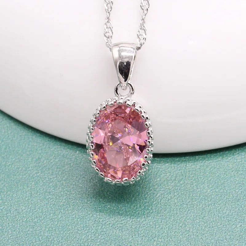 Серебро 925 Ювелирные наборы для женщин модные розовые серьги с камнями