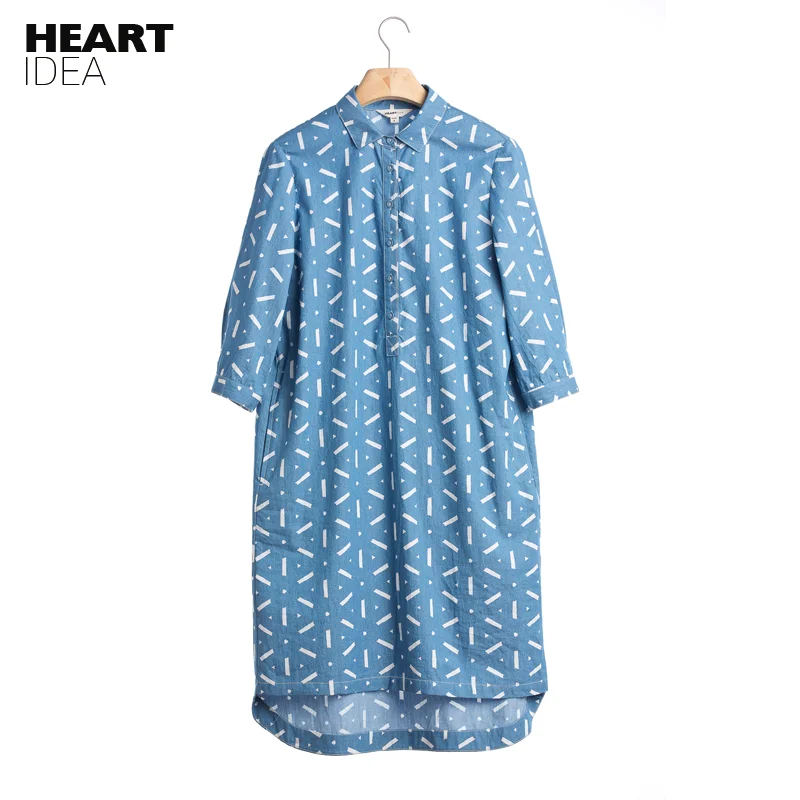Платье рубашка LYNETTE'S летняя свободная с воротником и принтом|denim dress|dresses femaledress