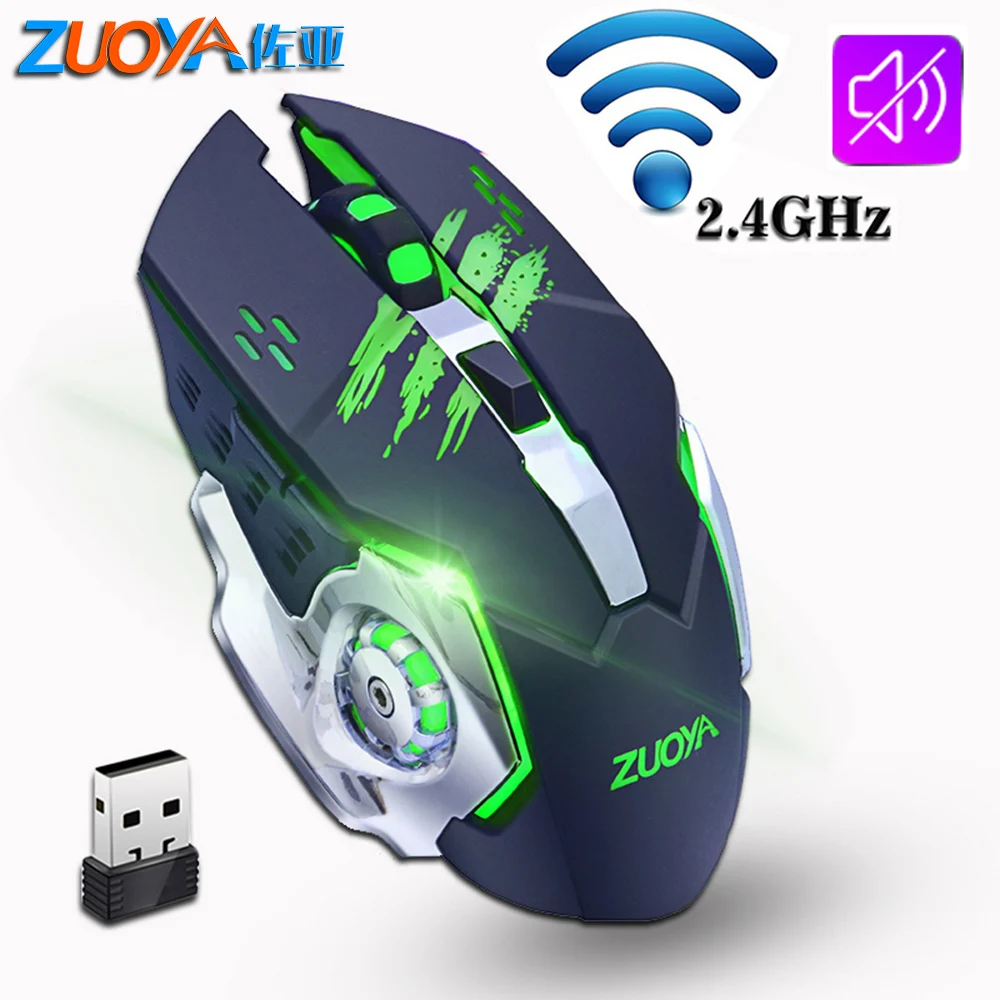 ZUOYA Бесшумная игровая беспроводная мышь 2000DPI перезаряжаемая с подсветкой USB