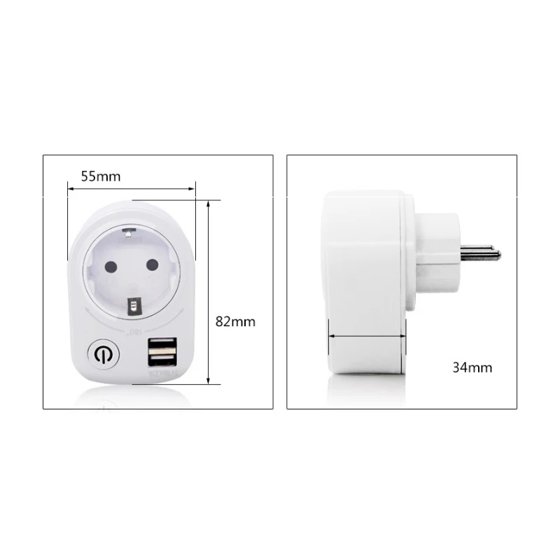 

5V 2.1A Electric Dual USB Charger Adapter EU Plug Intelligent Plug-in Wall Socket Charging Power Switch Outlet Home Travel