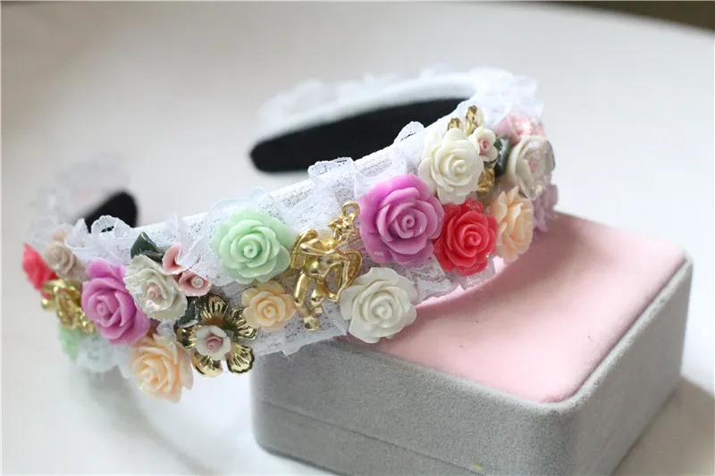 2017 модные тиары Подиумные кружевные керамические цветы корона барокко ободки