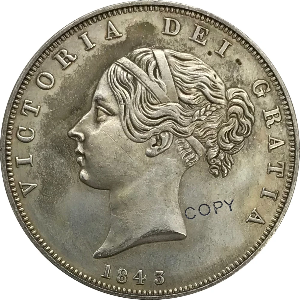 1843 Великобритания 1/2 Корона Виктория предметы коллекционирования из мельхиора