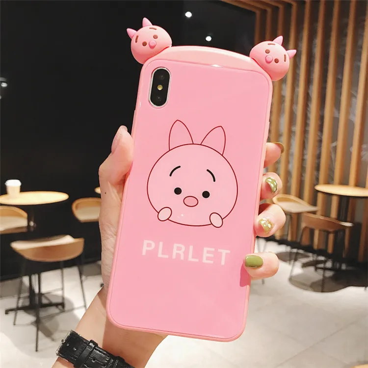 only case Чехол для iPhone XS max XR X 3D милый пух и пленка для экрана из закаленного стекла, поросенок Винни чехол для iPhone 8 8 plus 7 7 p 6 S 6SP - Цвет: only case