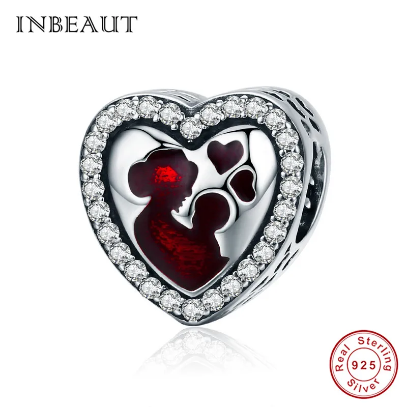 INBEAUT, Настоящее 925 пробы, серебро, любовь, мама и папа, ребенок, сердце, подвески, семейные бусины, Подходит для Пандора, браслет, подарок на день матери - Цвет: sa634