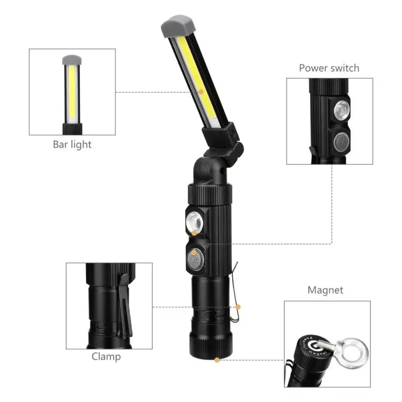 

Portable 5mode Foldable COB Repair LED Work light Car Maintenance Rechargeable Magnetic Aluminum USB Light
