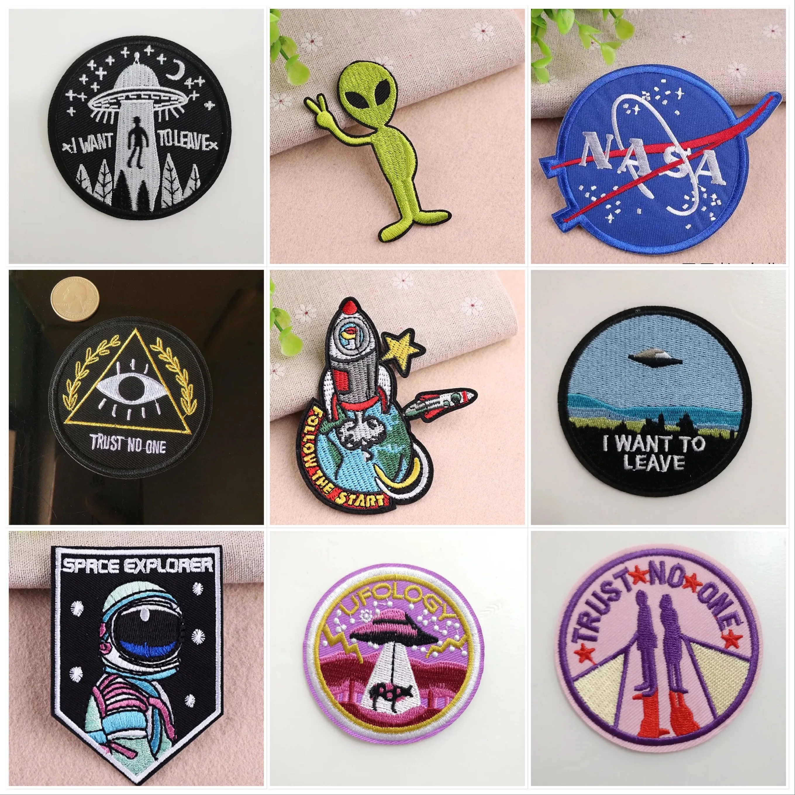 Детская вышитая нашивка ручной работы приклеиваемая металлическая для одежды