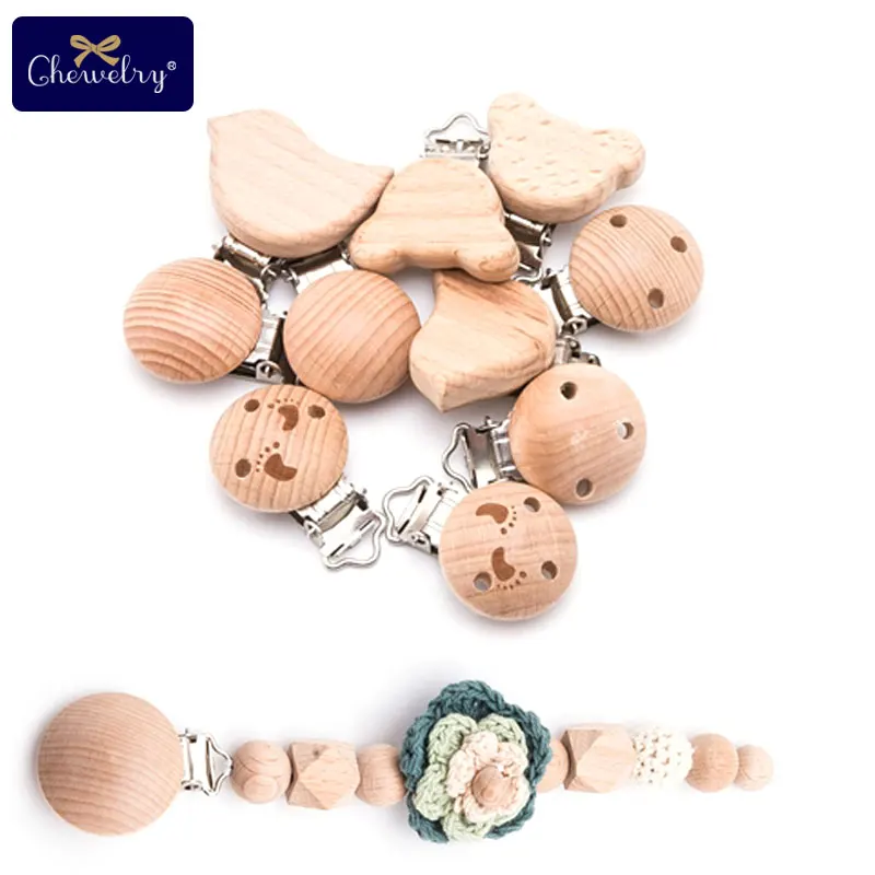 

10pcs/lot Baby Accessories Pacifier Metal Dummpy Holder DIY Natural Wooden Cartoon Wooden Teether Personalized Soother Clip Toys