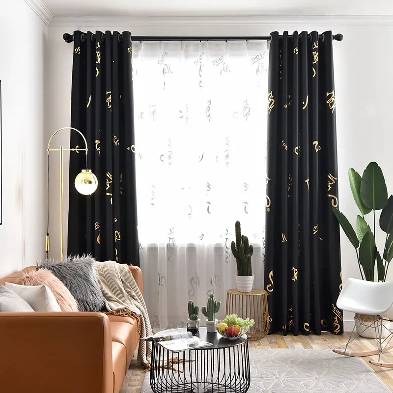 Black curtains Современная роскошная затемненная занавеска s для гостиной, дома, интерьера, окна, спальни, занавеска, готовая, горячая штамповка, обработанная тканевая панель - Цвет: Black curtains