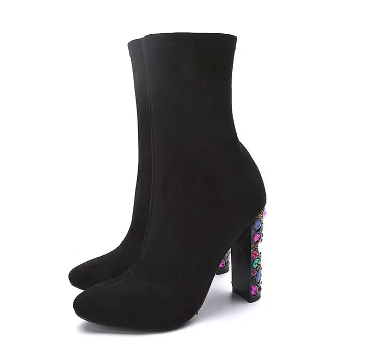 Модные женские туфли Женские ботильоны сезон осень зима Острый носок стразы на