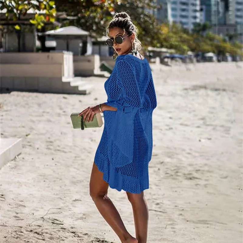 Женский кружевной купальник кроше Пляжная накидка на бикини длинное пляжное