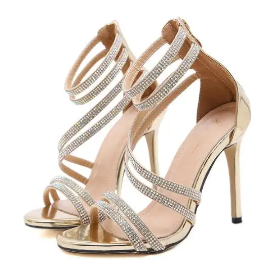 Лидер продаж женские сандалии стразы на высоком каблуке с перекрестными
