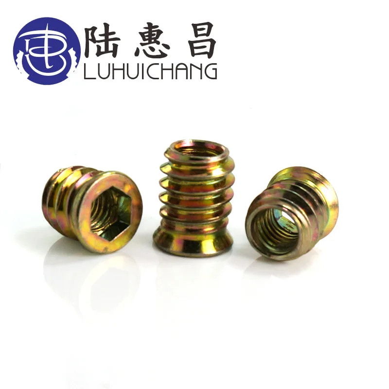 LuChang M6 M8 M10 20 шт./лот внутренняя гайка из углеродистой стали с шестигранной головкой с резьбой и наружными зубьями Встроенная Шестигранная гайка для деревянной мебели