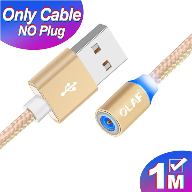 1M Only Gold Cable Магнитный Micro USB кабель OLAF 2A Зарядка 1 м 2 м светодиодный магнитный кабель для зарядки и передачи данных для Xiaomi 4X huawei P8 Lite samsung A5 J5 J7 - Цвет: 1M Only Gold Cable