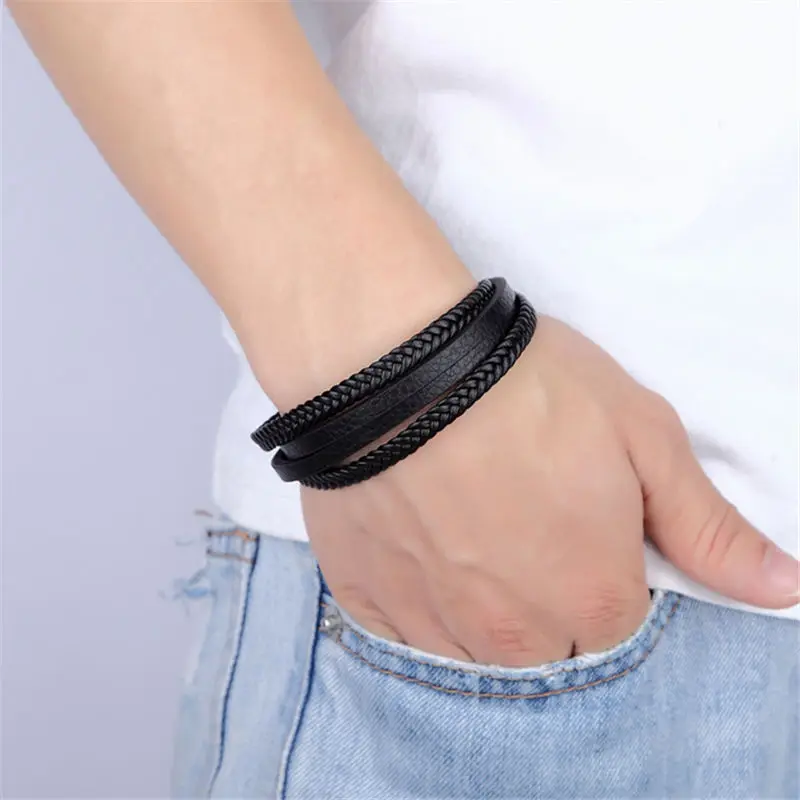 Новый дизайн 2018 многослойный Плетеный браслет ручной работы из натуральной кожи